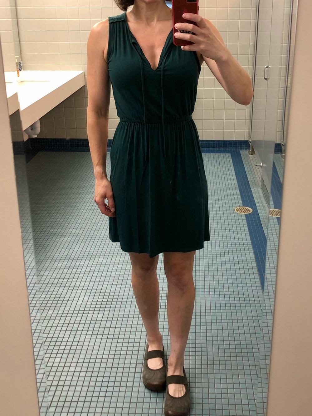 Loft pine green elastic waist dress